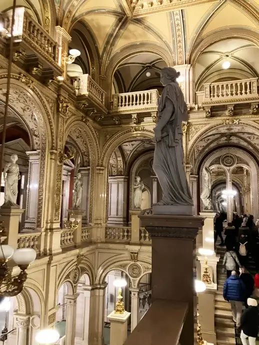 Hallway and statues inside the Vienna State Opera House in Vienna Austria