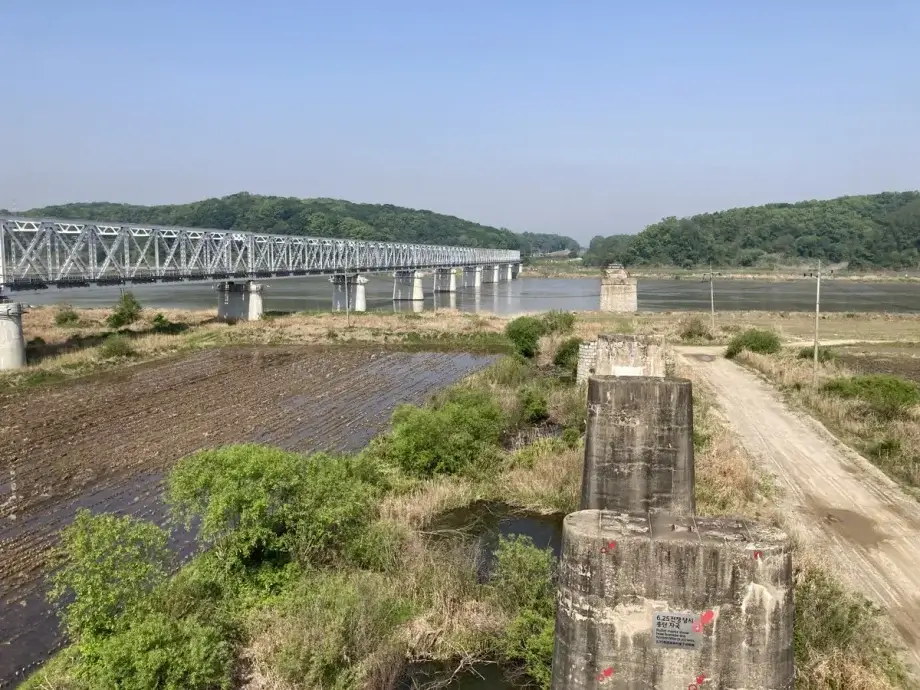Bridge of Freedom at the DMZ Seoul, with original train bridge with bullet holes next to it